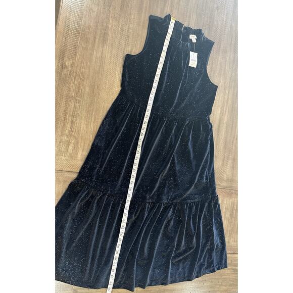NWT J. Crew Black Velvet Sparkles Tiered Midi Dress Ruffles Women’s Size 6 NEW - Picture 12 of 15